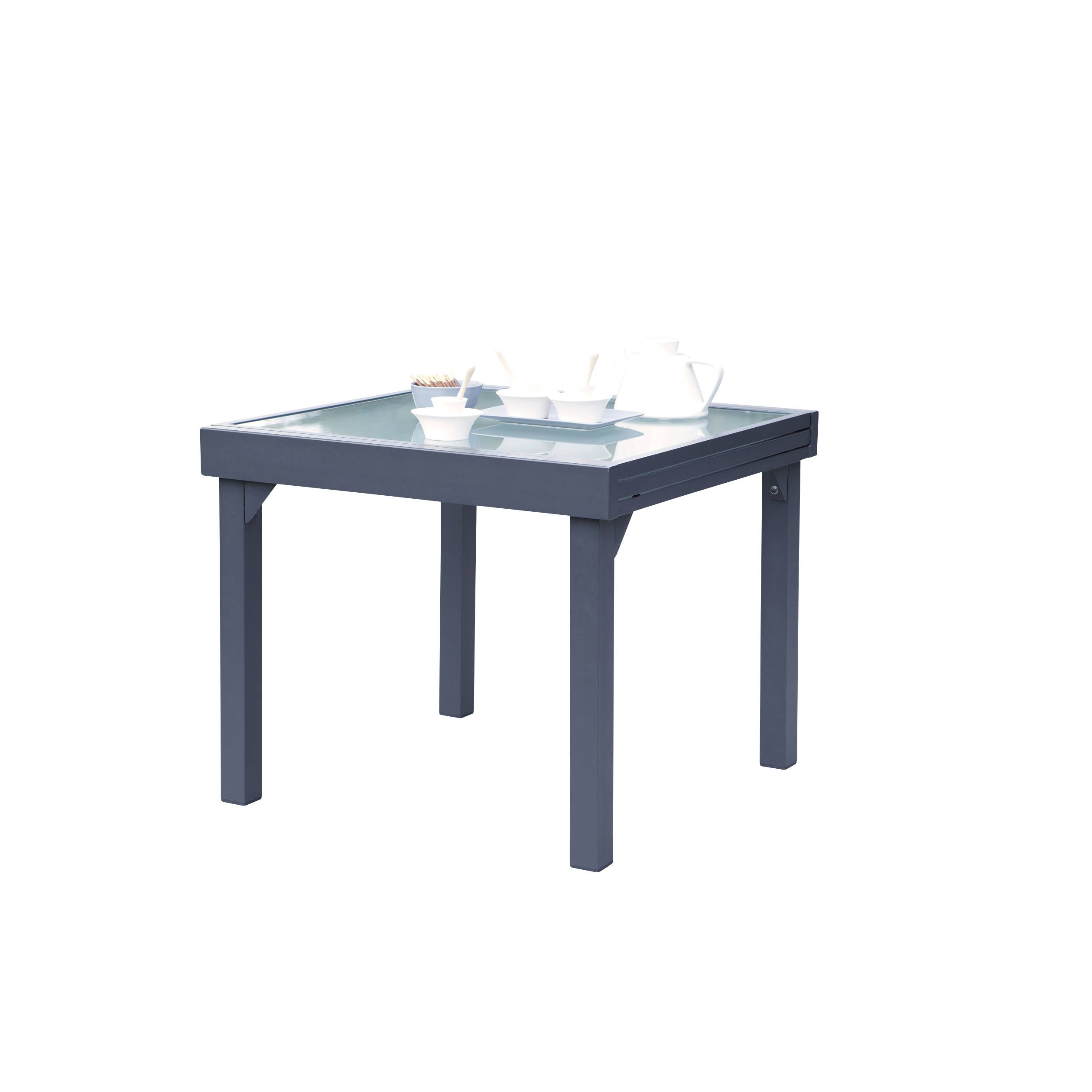Wilsa Garden - Table Modulo 4/8 personnes structure grise en aluminium, plateau en verre semi-transparent - Image 1