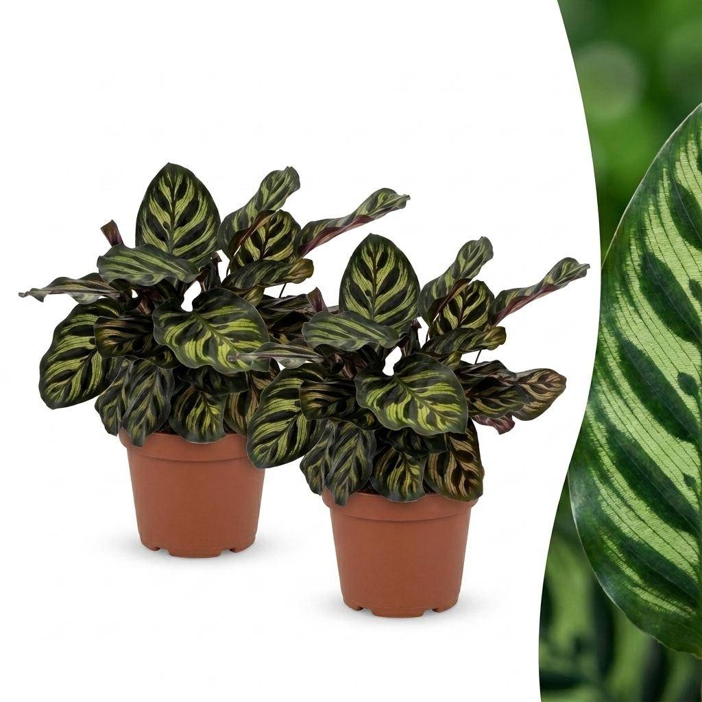 Calathea Makoyana - Plante Paon - Pot de 12cm - Hauteur 25cm - 2 plantes - Sans cache-pot - Plantes d'intérieur