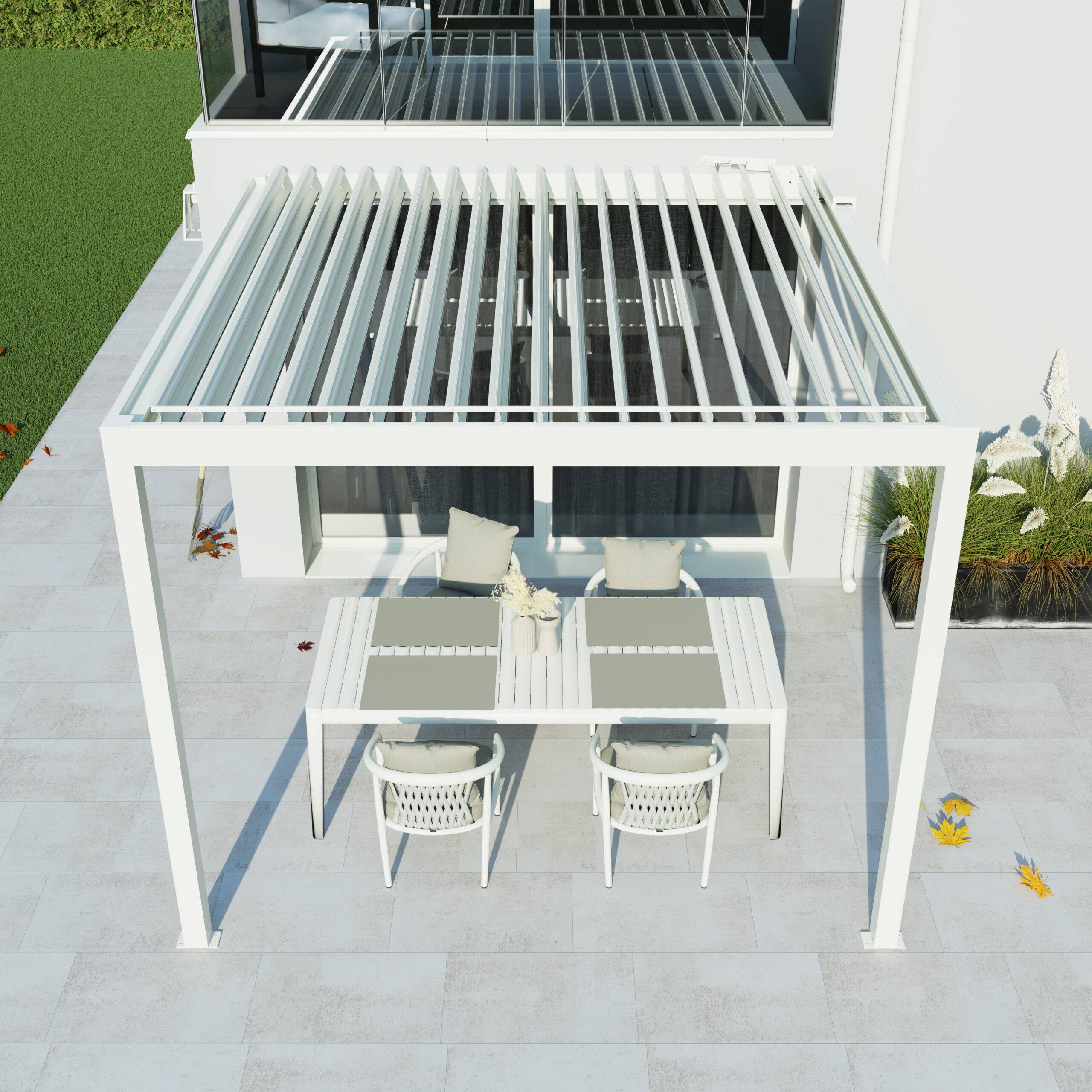 Pergola Bioclimatique Adossée Motorisée Éclairée Aluminium 3x3 Blanc SV ORIAL France - Image 5