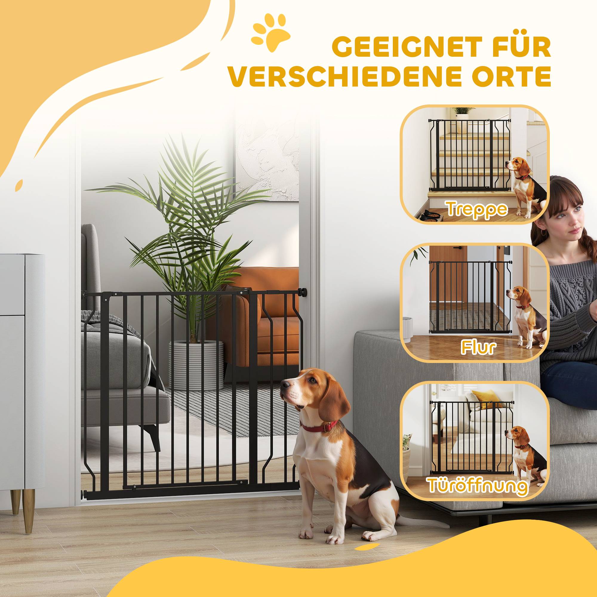 Barrière pour chien, fixation à pression, longueur réglable, acier/ABS, 75-95 x 76 cm, noir - Image 9