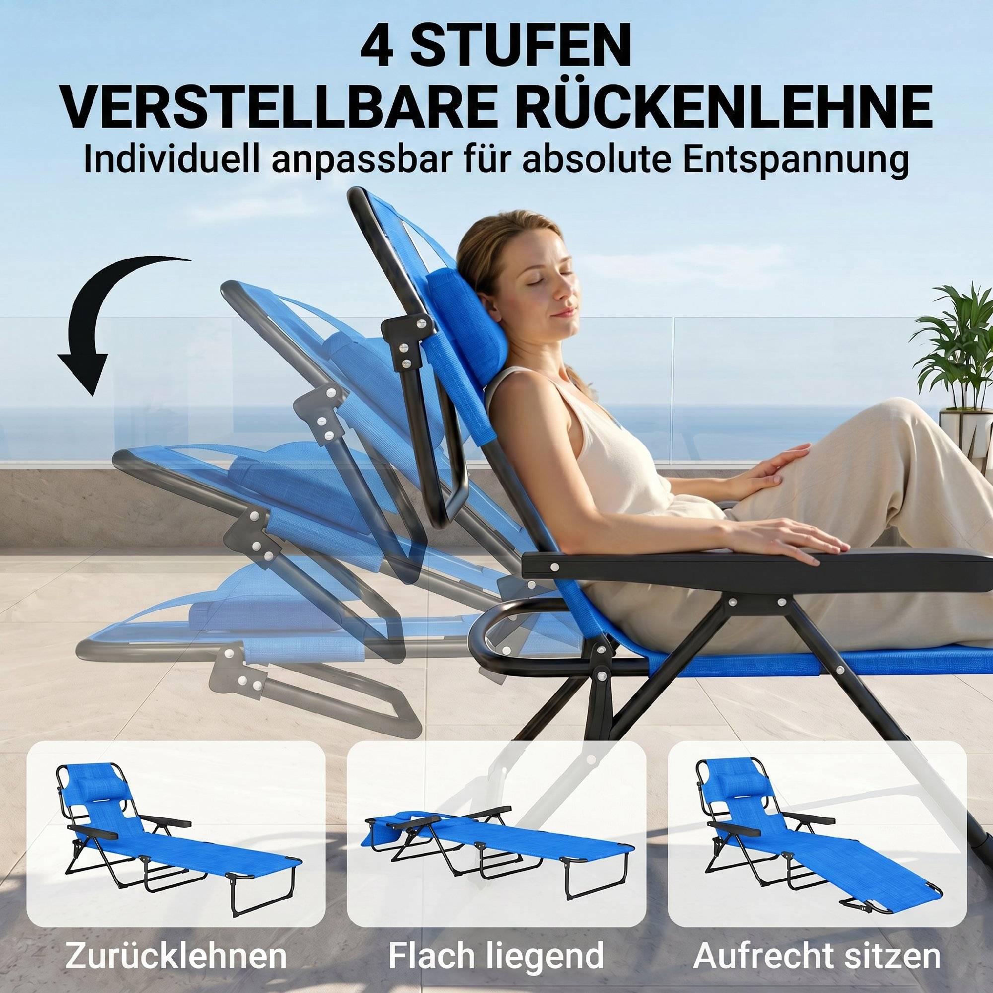 Bain de soleil de jardin acier pour extérieur pliant lit de camp avec trou facial bleu - ComfortXL Outdoor Living - Image 7