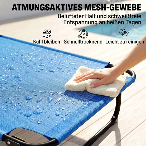 Bain de soleil de jardin acier pour extérieur pliant lit de camp avec trou facial bleu - ComfortXL Outdoor Living - Image 8