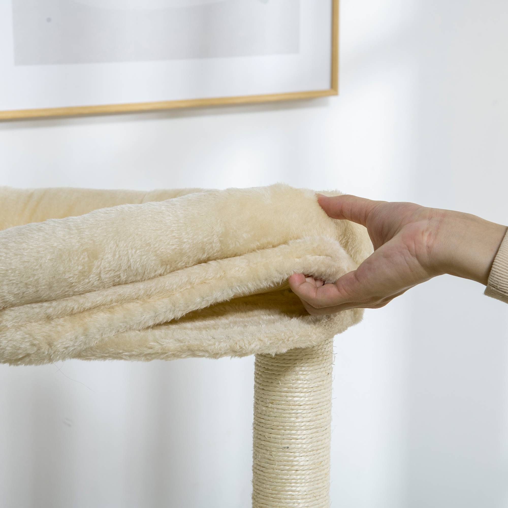 Pawhut - Arbre à chat style nordique griffoir sisal naturel 4 plateformes coussins panier d'observation amovible bois pin panneaux bois clair - Image 9