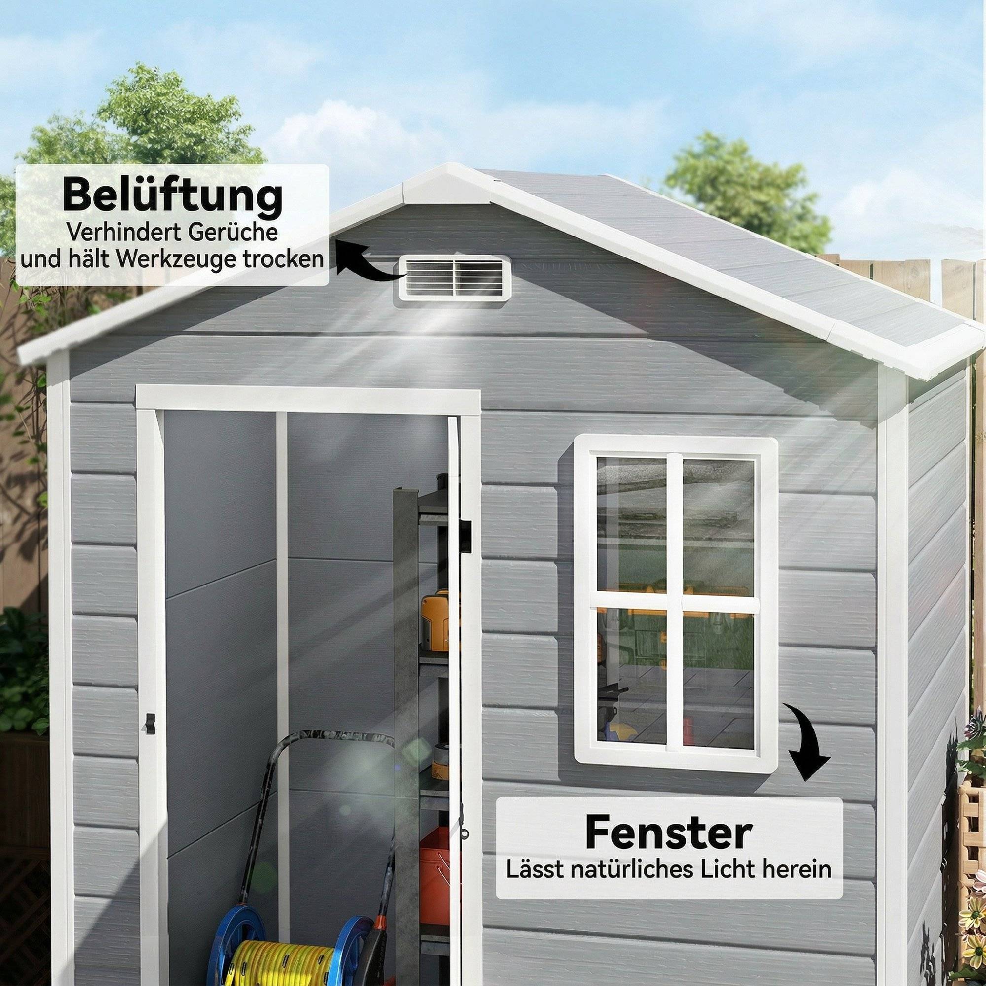 Abri 1,9m² 182x121x200cm outillage toit double pente sol porte verrouillable - Image 9