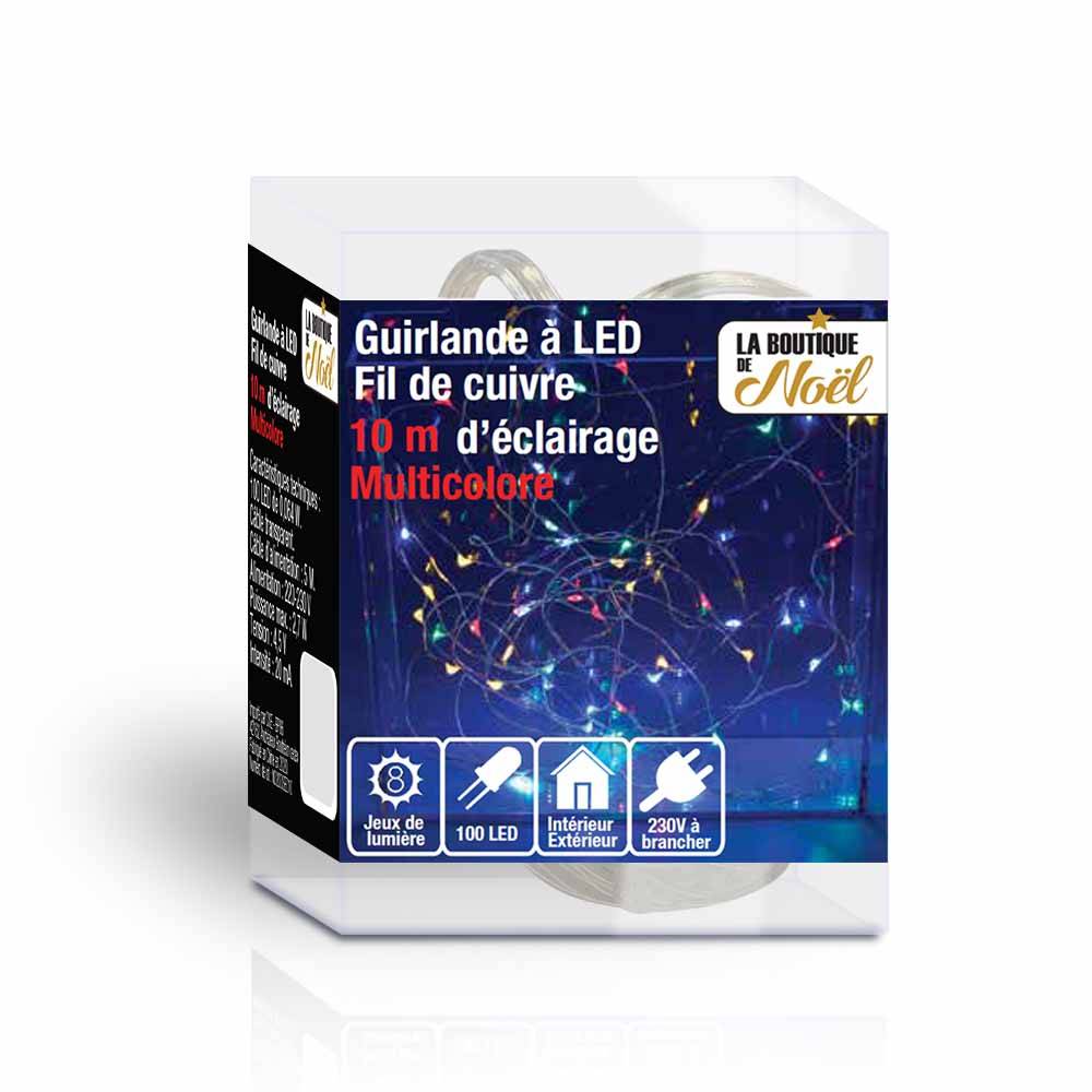 Guirlande lumineuse led fil cuivre électrique 10 mètres Multicolore - Image 1
