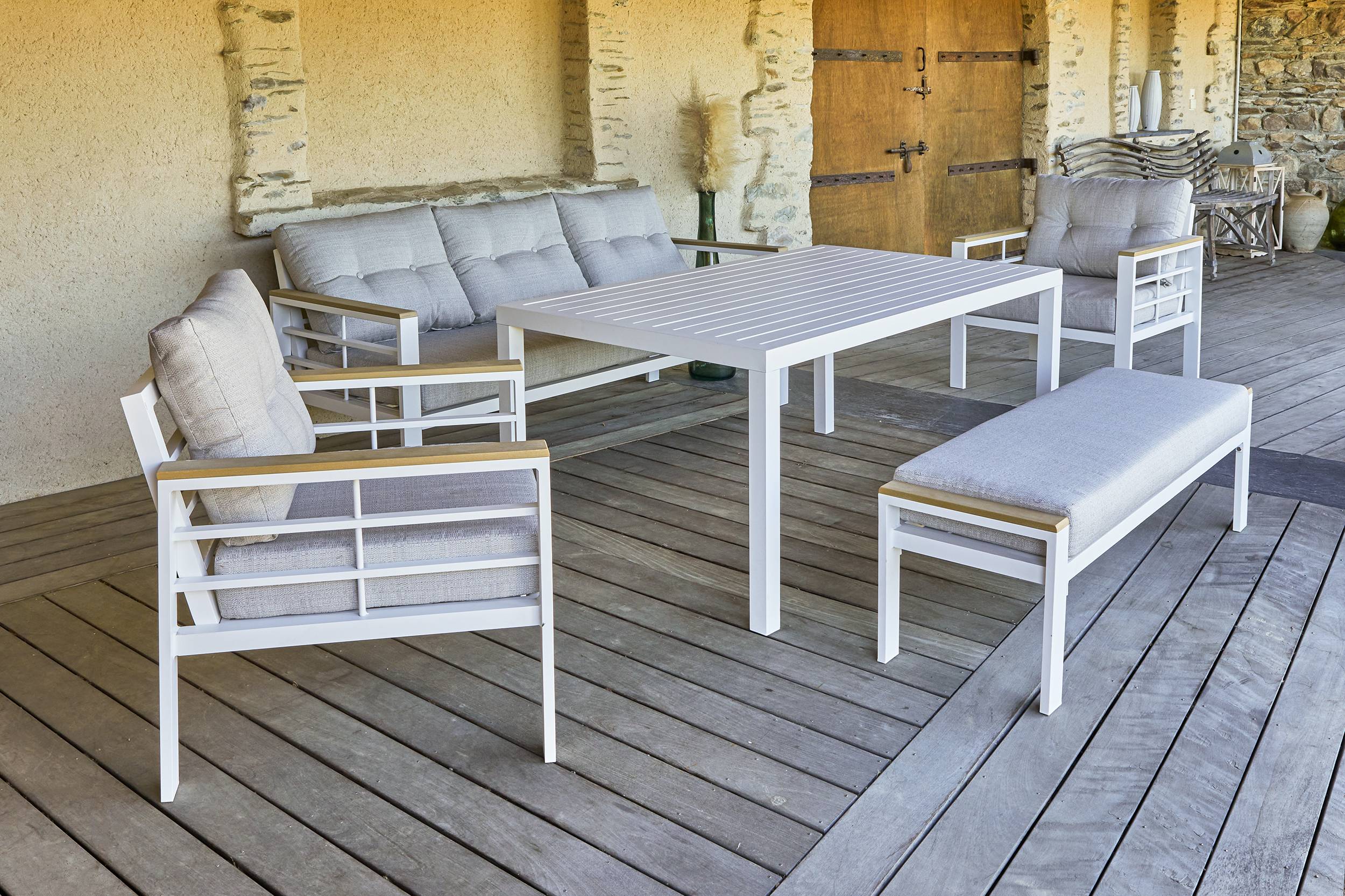 Dcb Garden - Ensemble Repas de jardin 7 Places "Cayenne" 180cm Blanc - Image 10
