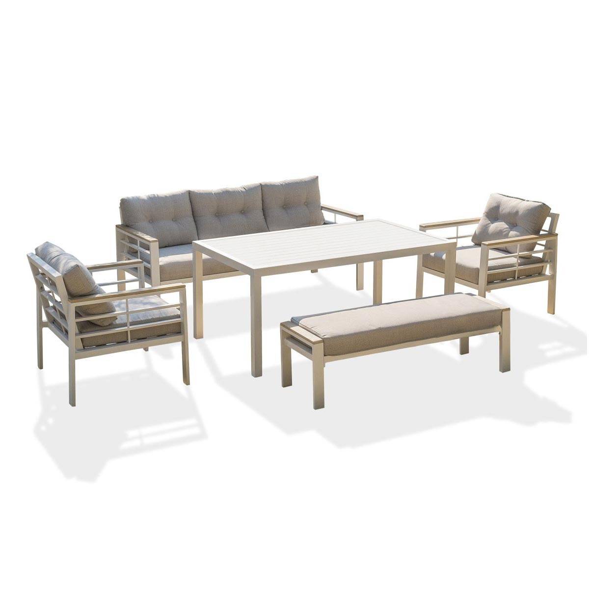 Dcb Garden - Ensemble Repas de jardin 7 Places "Cayenne" 180cm Blanc - Image 1
