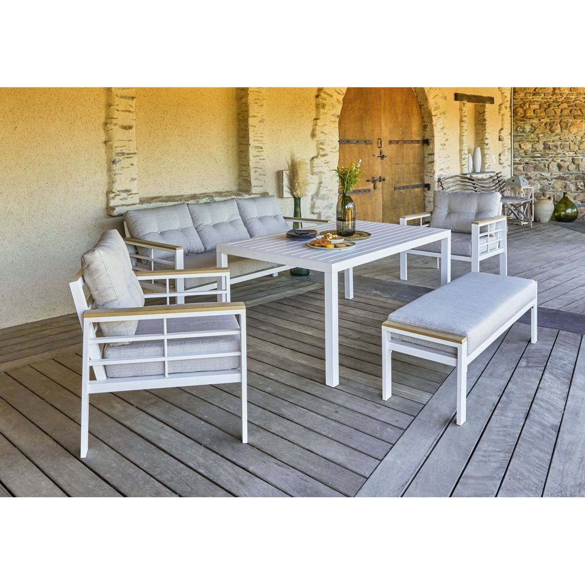 Dcb Garden - Ensemble Repas de jardin 7 Places "Cayenne" 180cm Blanc - Image 9