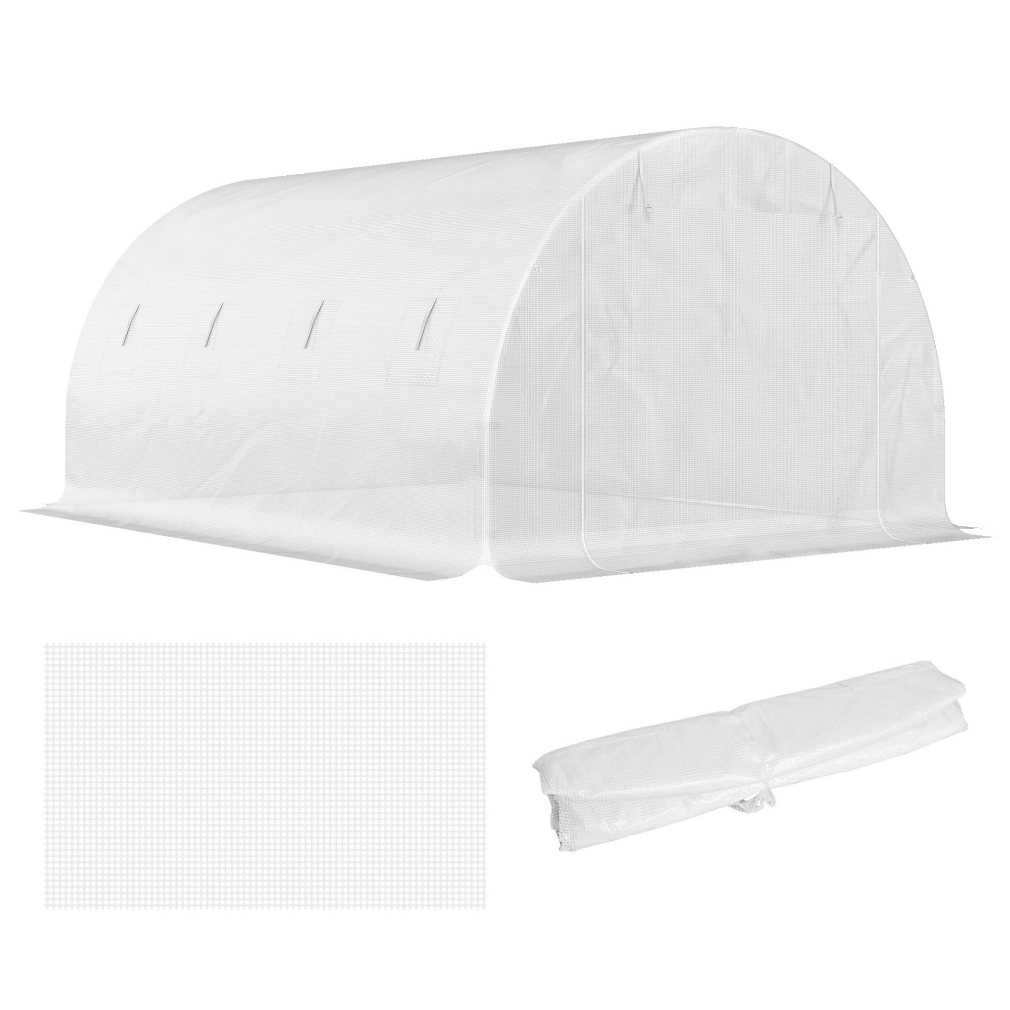 Sans Marque - Bâche rechange serre tunnel 12 m² 4x3x2 m PE imperméable UV 8 fenêtres porte zippée serre blanche - Image 2