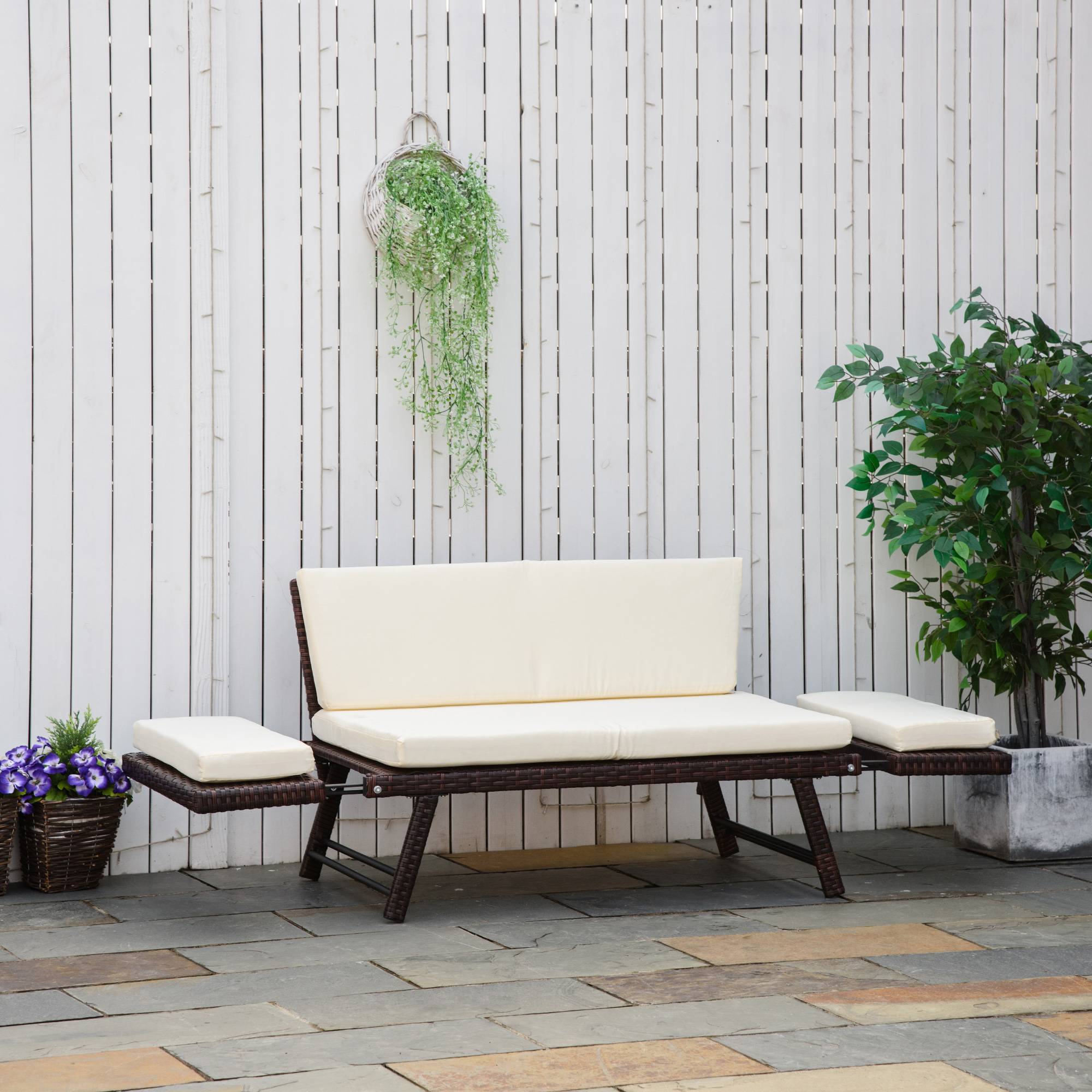 ComfortXL - Canapé de jardin 2 places résine tressée terrasse balcon accoudoirs rabattables marron 129cm - ComfortXL Outdoor Living - Image 1