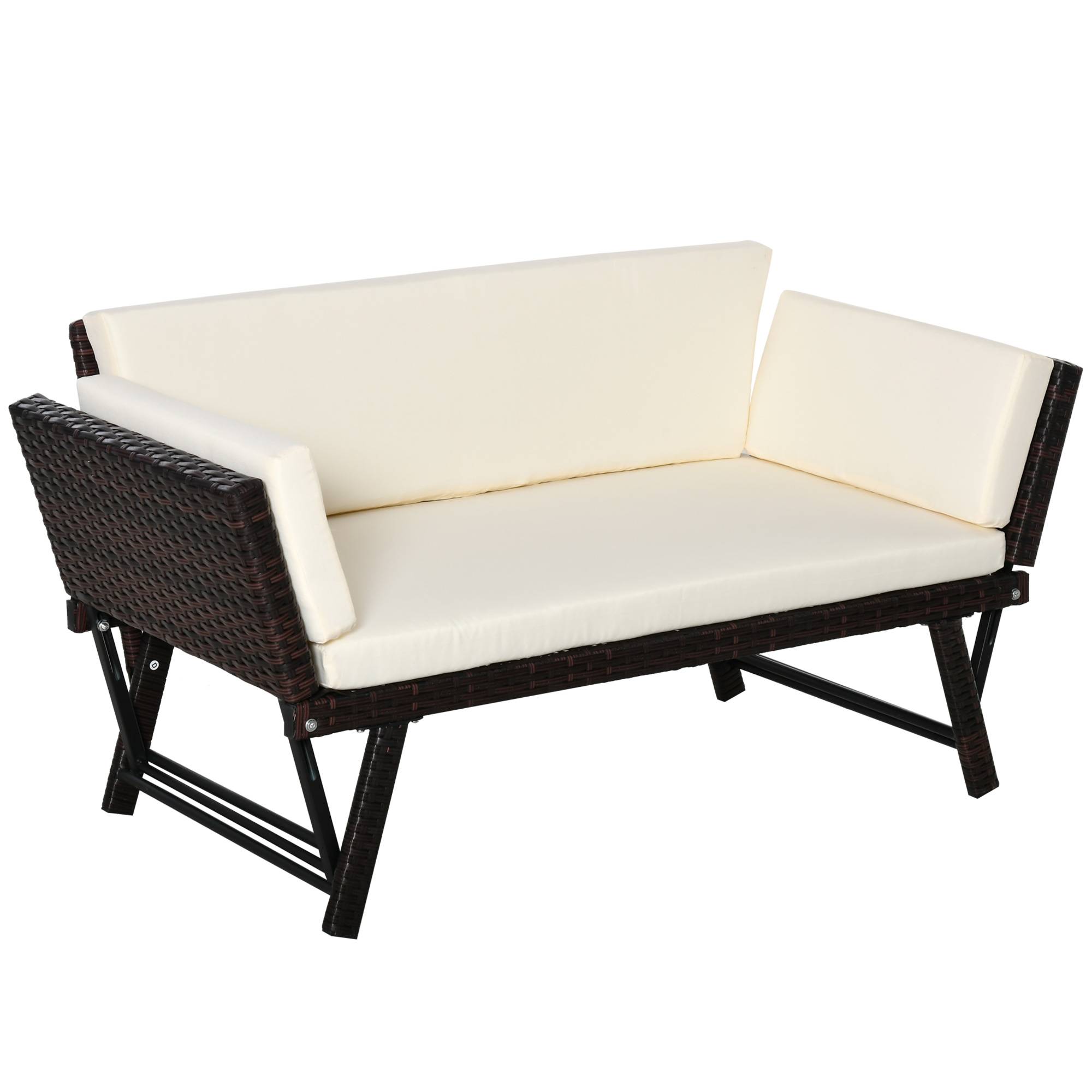 ComfortXL - Canapé de jardin 2 places résine tressée terrasse balcon accoudoirs rabattables marron 129cm - ComfortXL Outdoor Living - Image 2