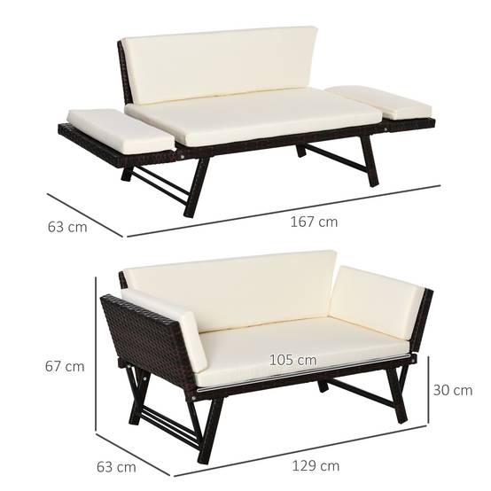 ComfortXL - Canapé de jardin 2 places résine tressée terrasse balcon accoudoirs rabattables marron 129cm - ComfortXL Outdoor Living - Image 3