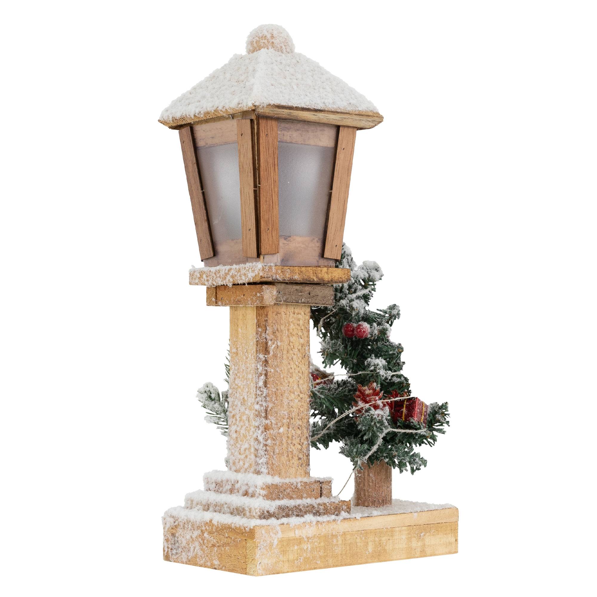 Ecd-Germany - Décoration de Noël lanterne LED en bois avec arbre et guirlande lumineuse 37 cm - Image 4