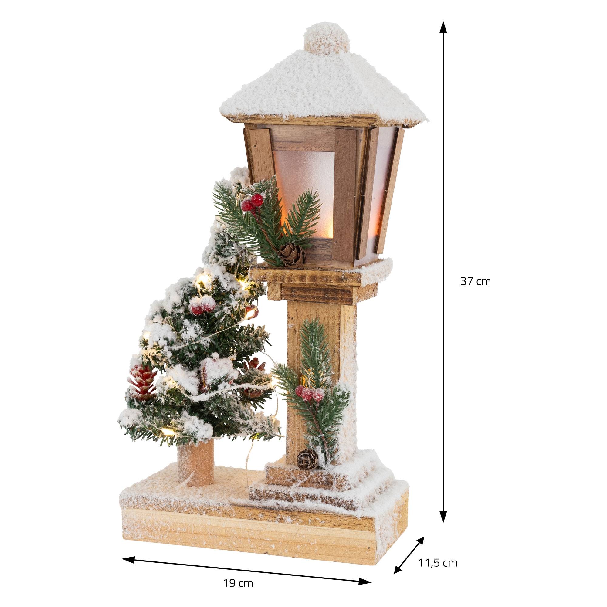 Ecd-Germany - Décoration de Noël lanterne LED en bois avec arbre et guirlande lumineuse 37 cm - Image 7