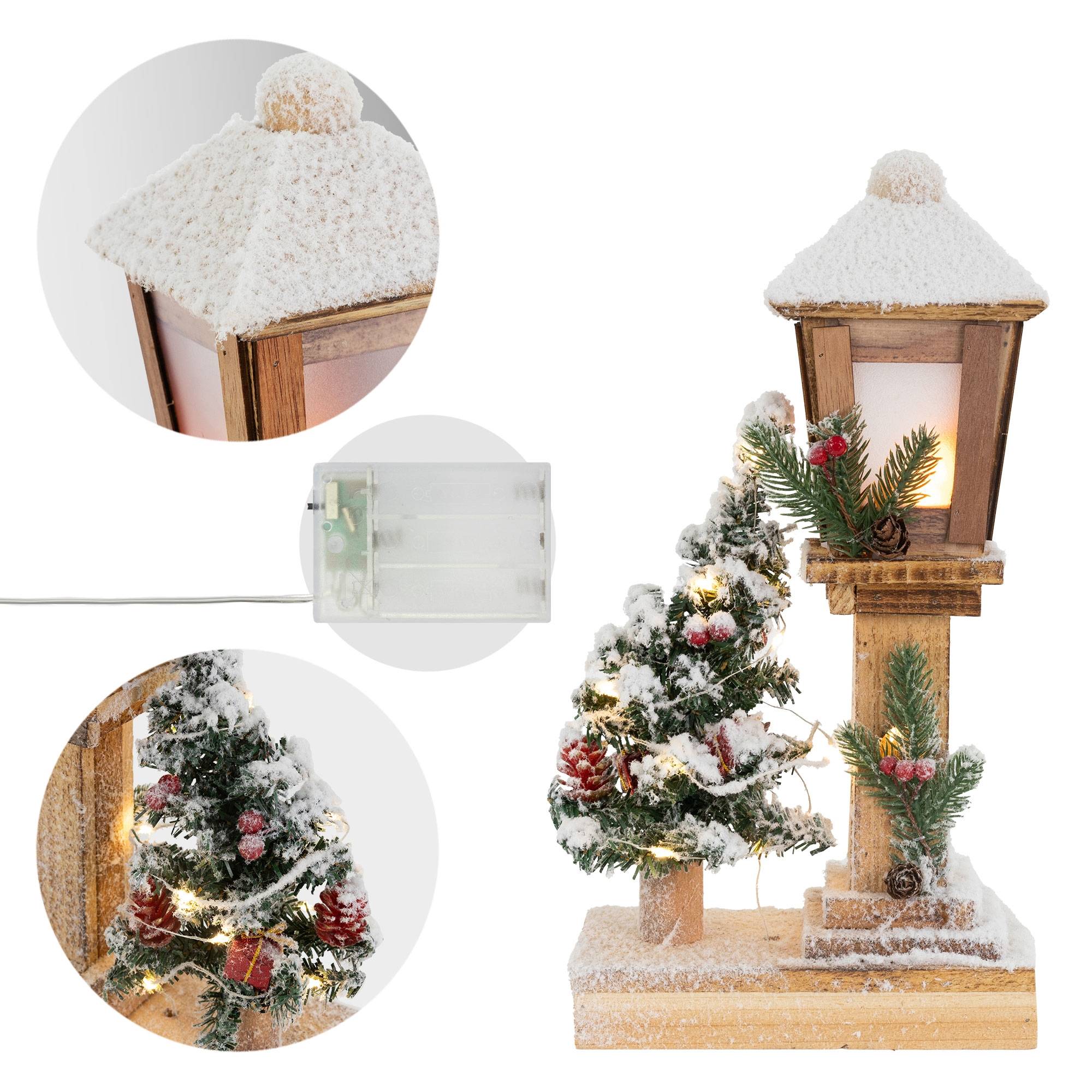 Ecd-Germany - Décoration de Noël lanterne LED en bois avec arbre et guirlande lumineuse 37 cm - Image 5