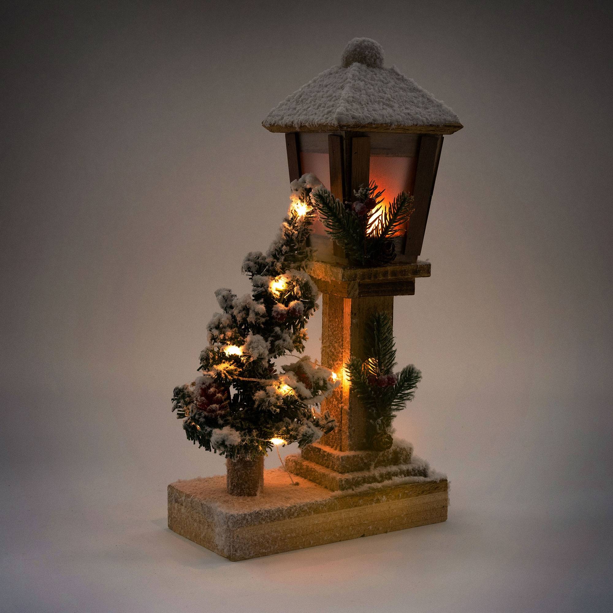 Ecd-Germany - Décoration de Noël lanterne LED en bois avec arbre et guirlande lumineuse 37 cm - Image 6