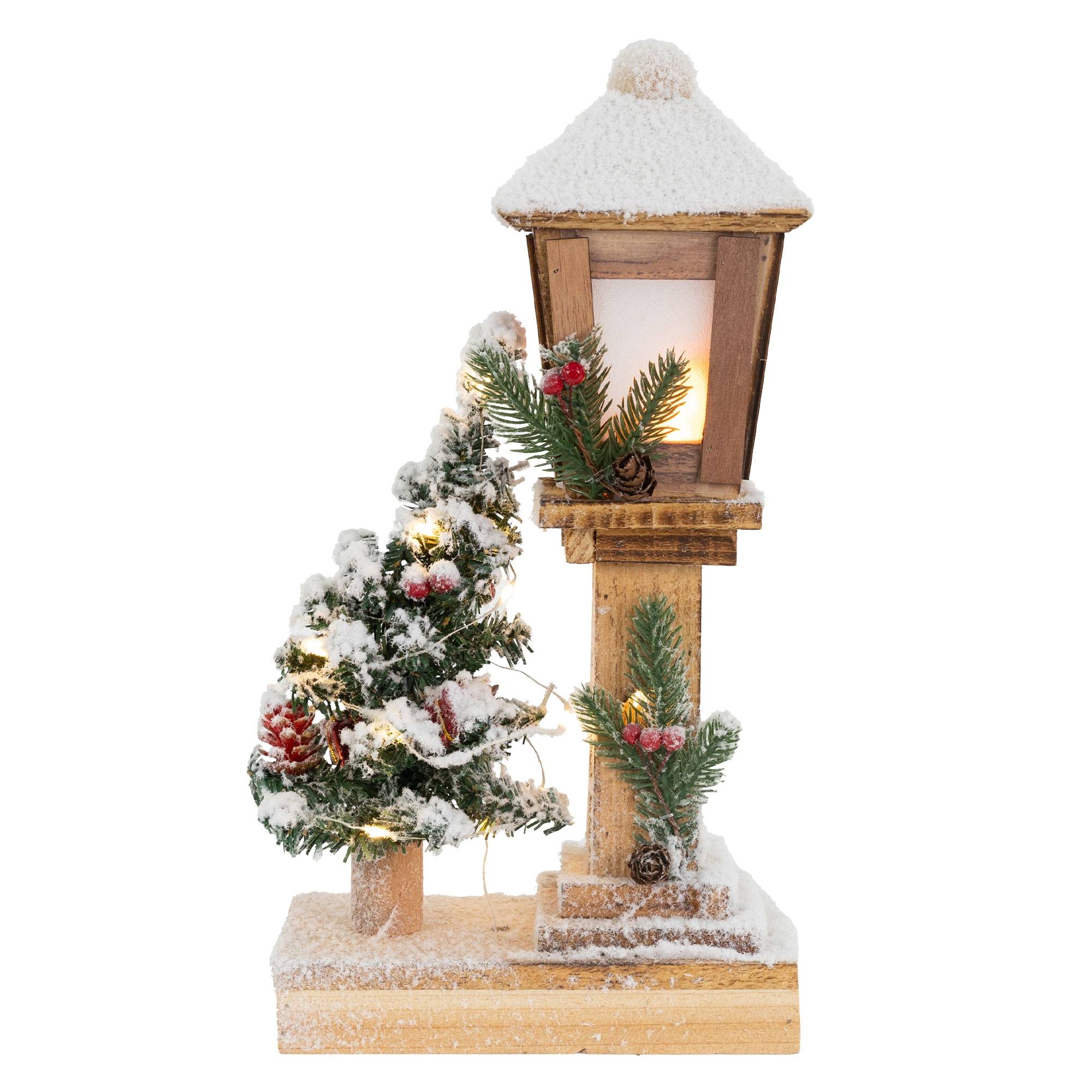 Ecd-Germany - Décoration de Noël lanterne LED en bois avec arbre et guirlande lumineuse 37 cm - Image 2