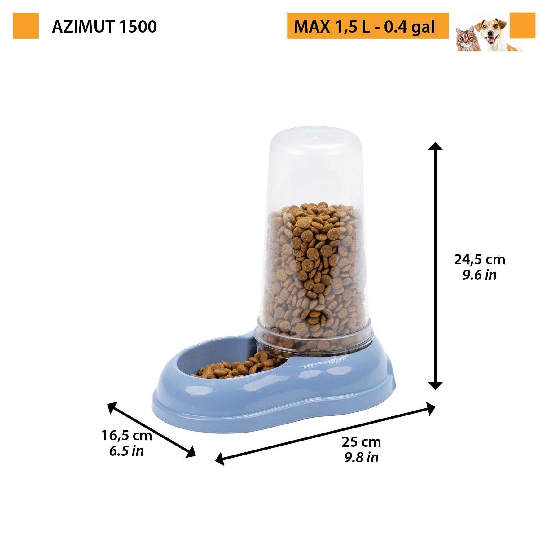 Ferplast - Ferplast Distributeur de nourriture ou d'eau pour chiens et chats AZIMUT 1500, Distributeur de nourriture sèche 1,5 litre, fond antidérapant, 16,5 x - Image 2