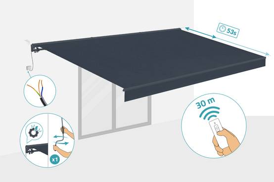 Cazeboo Store banne motorisé semi-coffre FAZZIO 5x3 m - Toile premium 320g/m2 Gris - Image 7