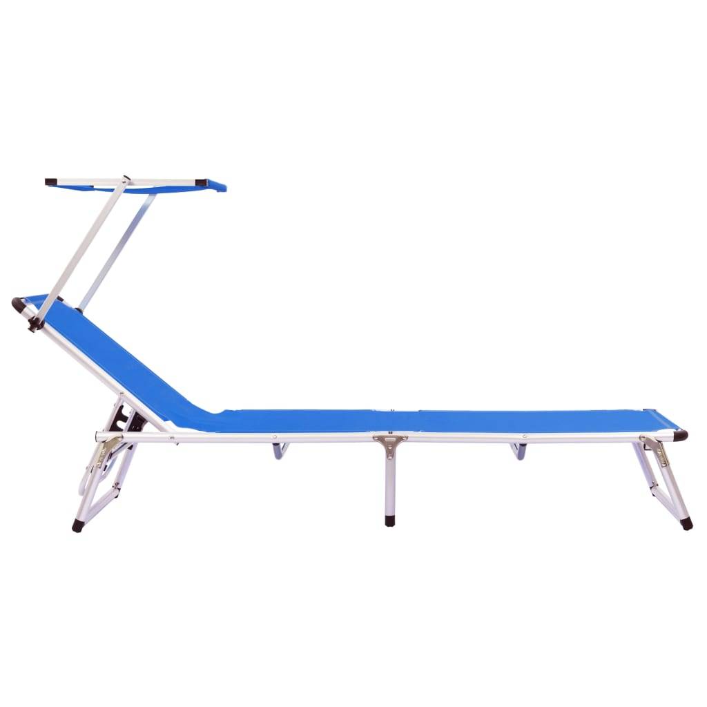 Helloshop26 - Lot de deux chaises longues pliables et toit aluminium textilène bleu - Image 4