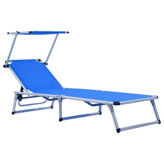 Helloshop26 - Lot de deux chaises longues pliables et toit aluminium textilène bleu - Image 2