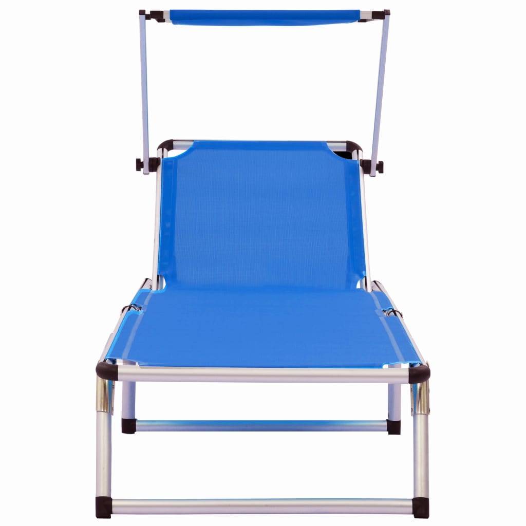 Helloshop26 - Lot de deux chaises longues pliables et toit aluminium textilène bleu - Image 3