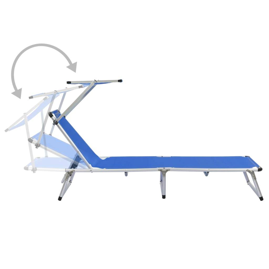 Helloshop26 - Lot de deux chaises longues pliables et toit aluminium textilène bleu - Image 5