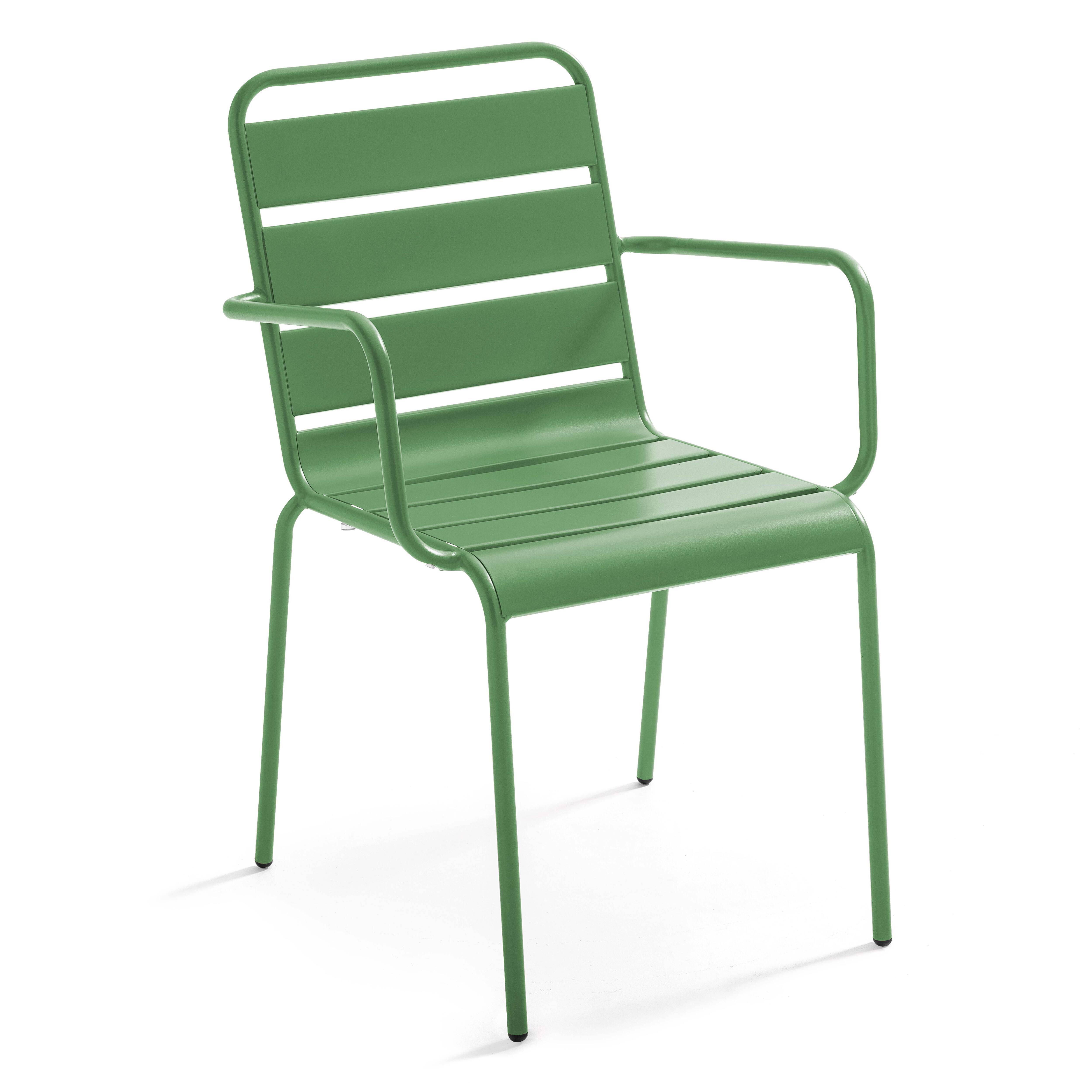 Oviala - Ensemble table de jardin et 2 fauteuils métal vert cactus Palavas - Oviala - Image 5