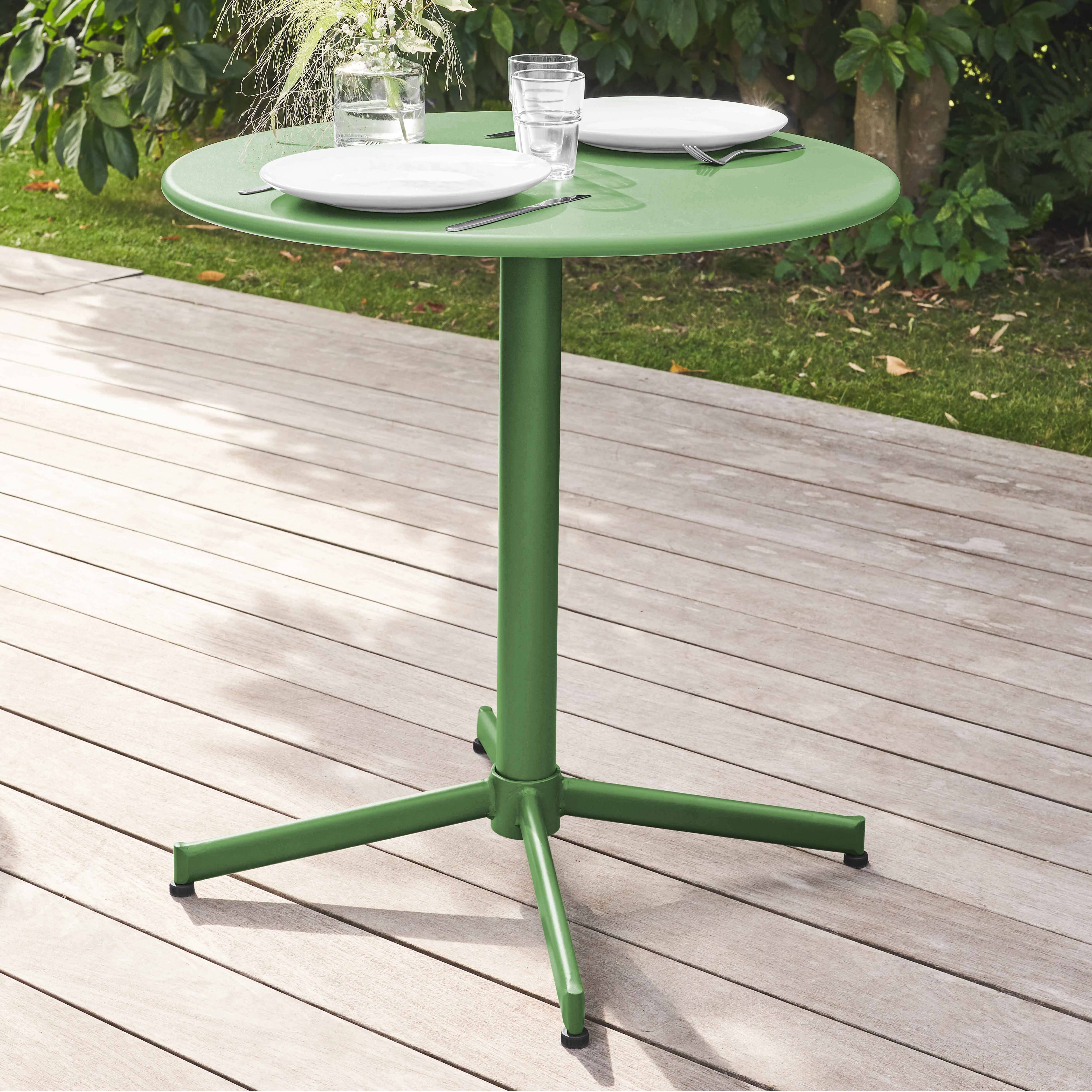 Oviala - Ensemble table de jardin et 2 fauteuils métal vert cactus Palavas - Oviala - Image 4