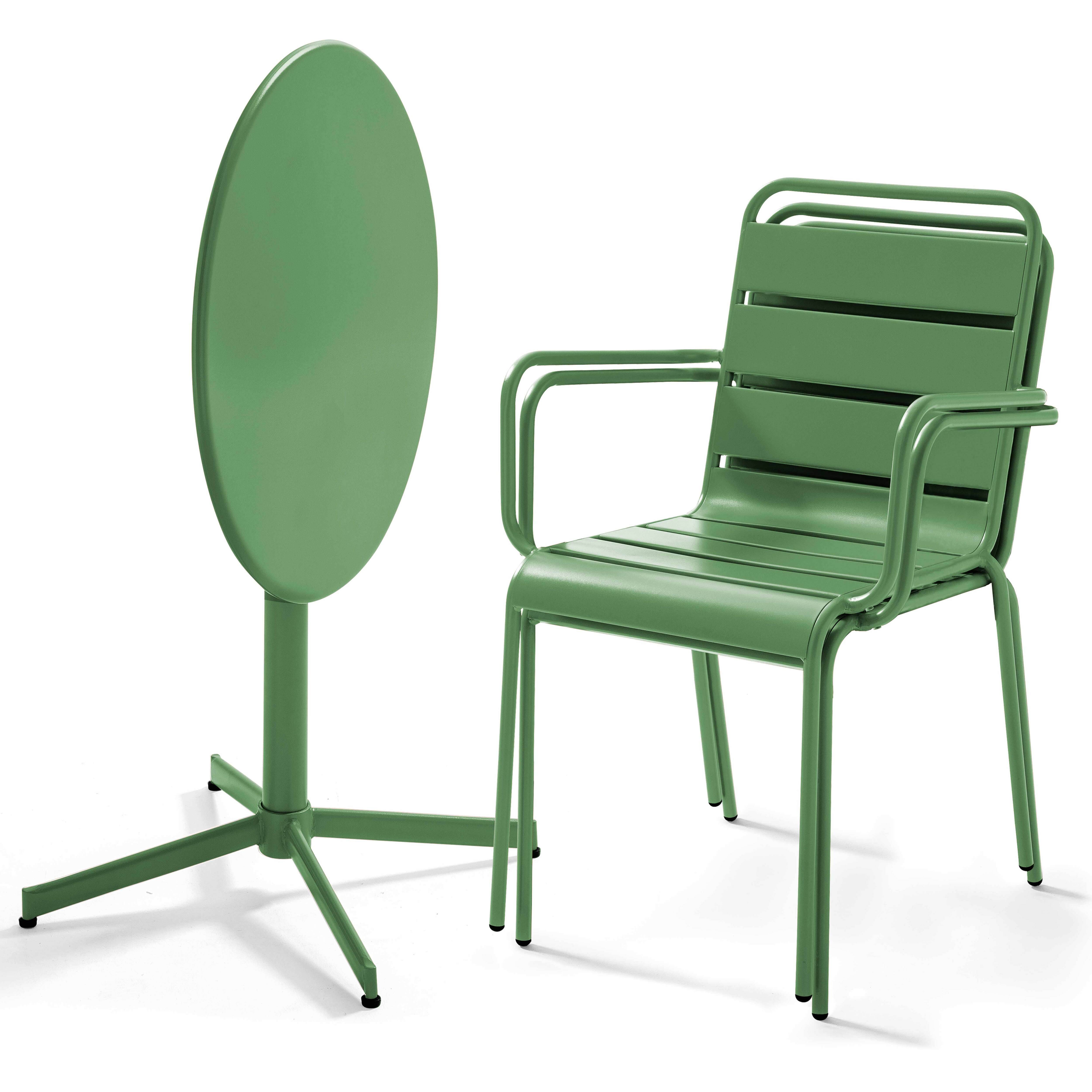 Oviala - Ensemble table de jardin et 2 fauteuils métal vert cactus Palavas - Oviala - Image 2