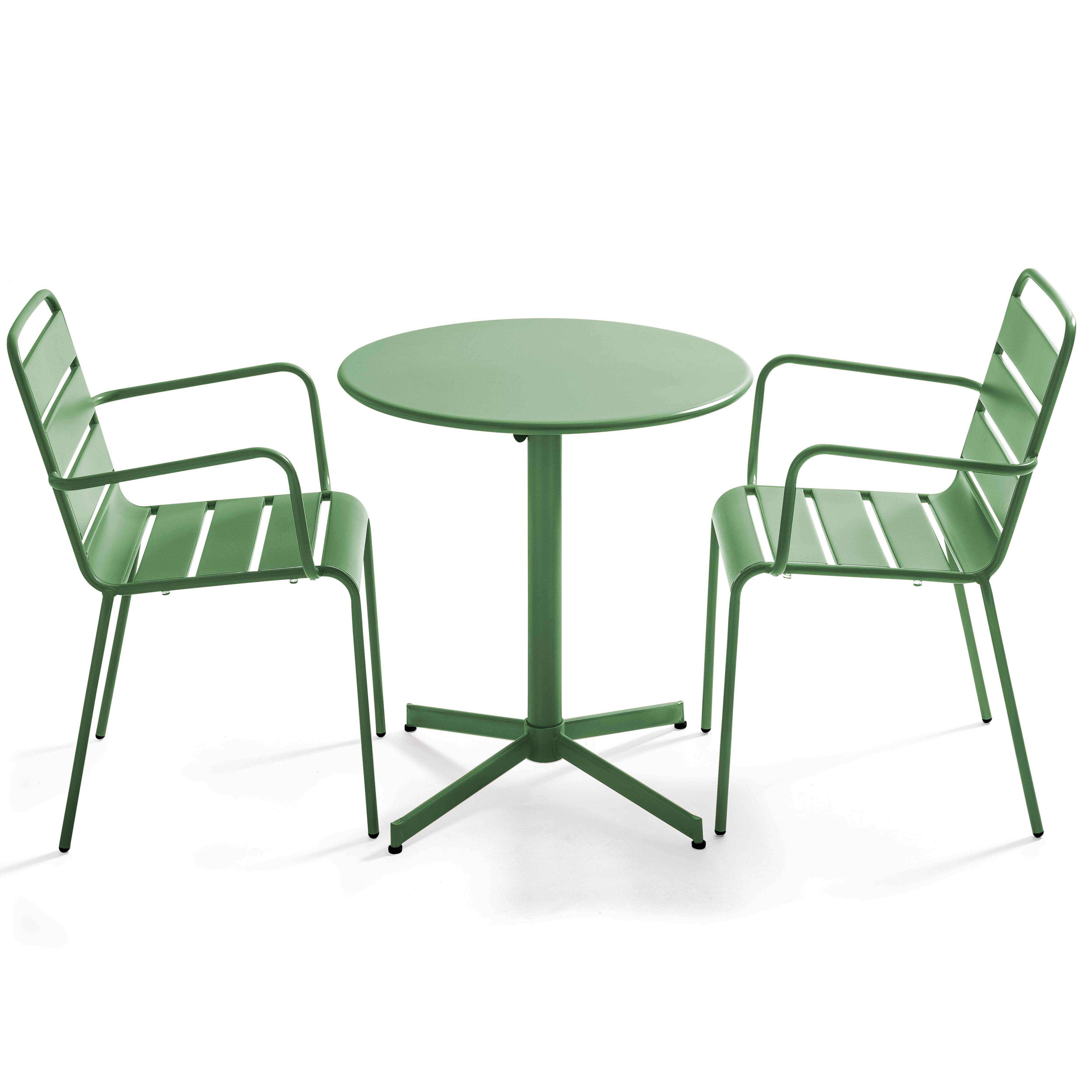Oviala - Ensemble table de jardin et 2 fauteuils métal vert cactus Palavas - Oviala - Image 1