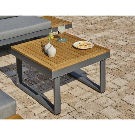 Dcb Garden - Salon bas de jardin - Aluminium - DCB GARDEN - 5 places - Gris anthracite et bois d'acacia - MIYAKO - Image 5