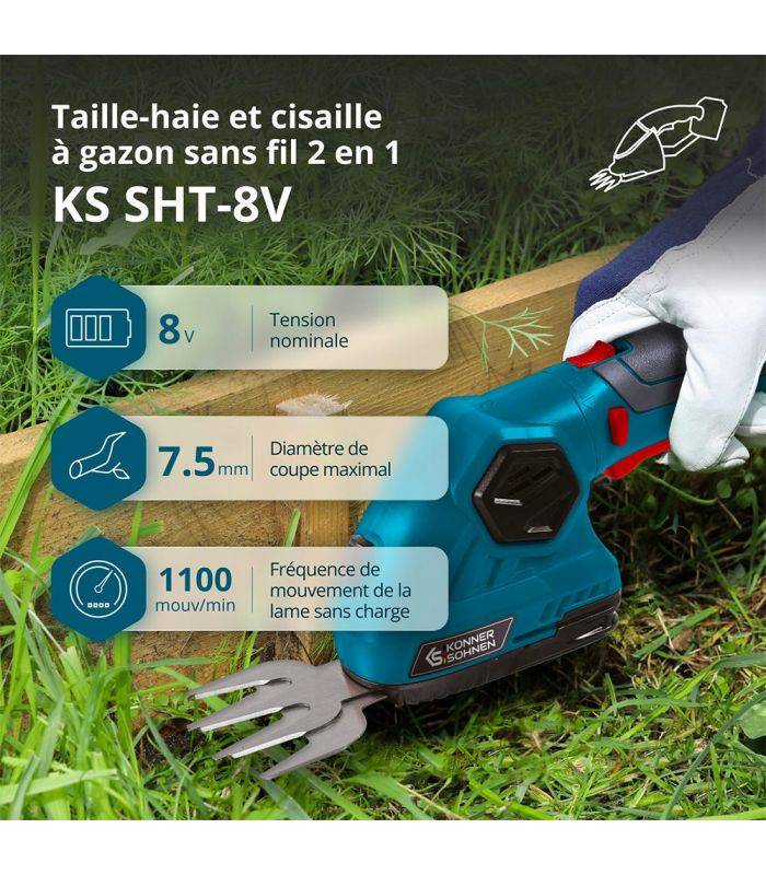 Taille-haie et cisaille à gazon sans fil 2 en 1 Könner & Söhnen KS SHT-8V - Image 2
