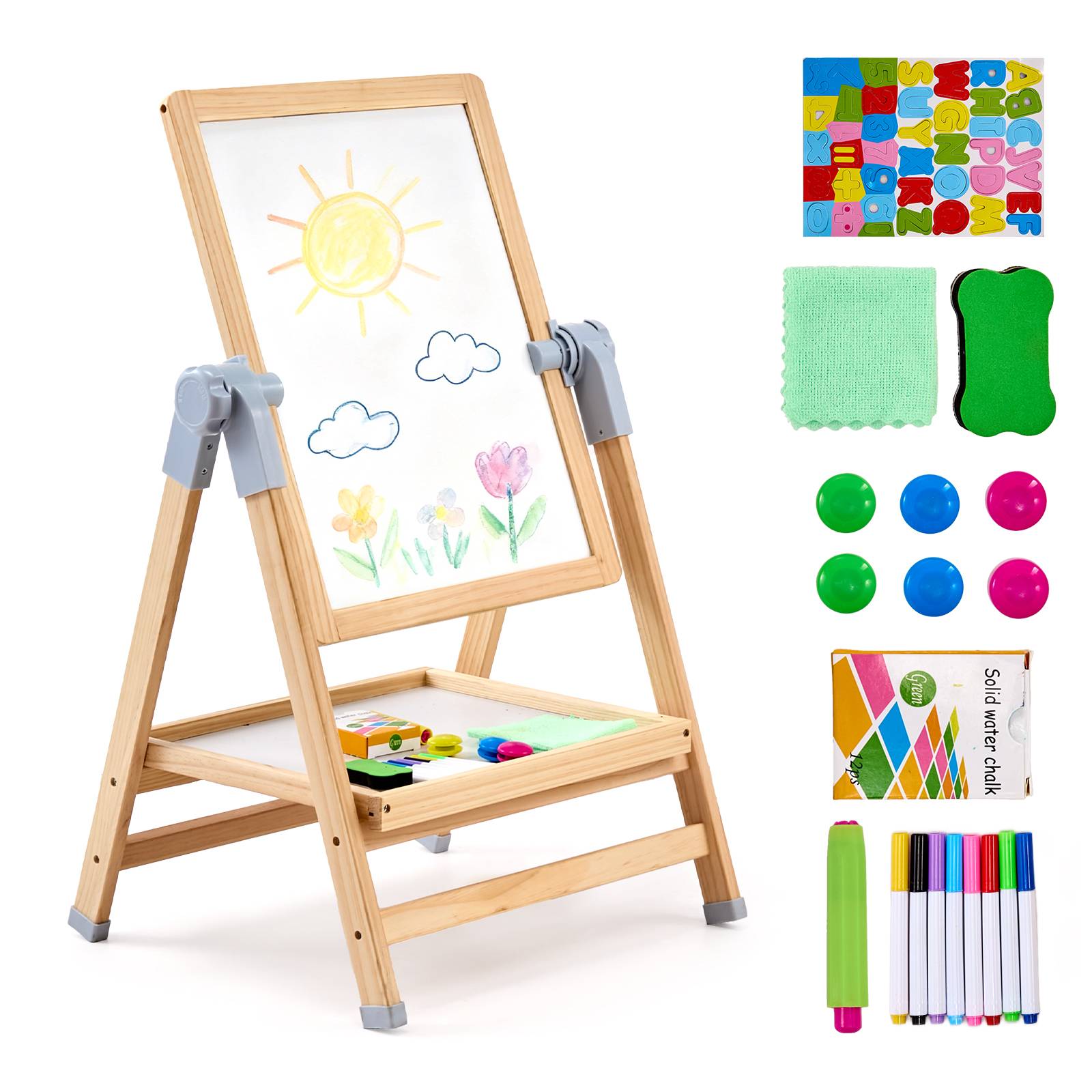 Vevor - VEVOR Chevalet d'Art Enfants Tableau Magnétique Blanc Noir Double Face en Bois - Image 1