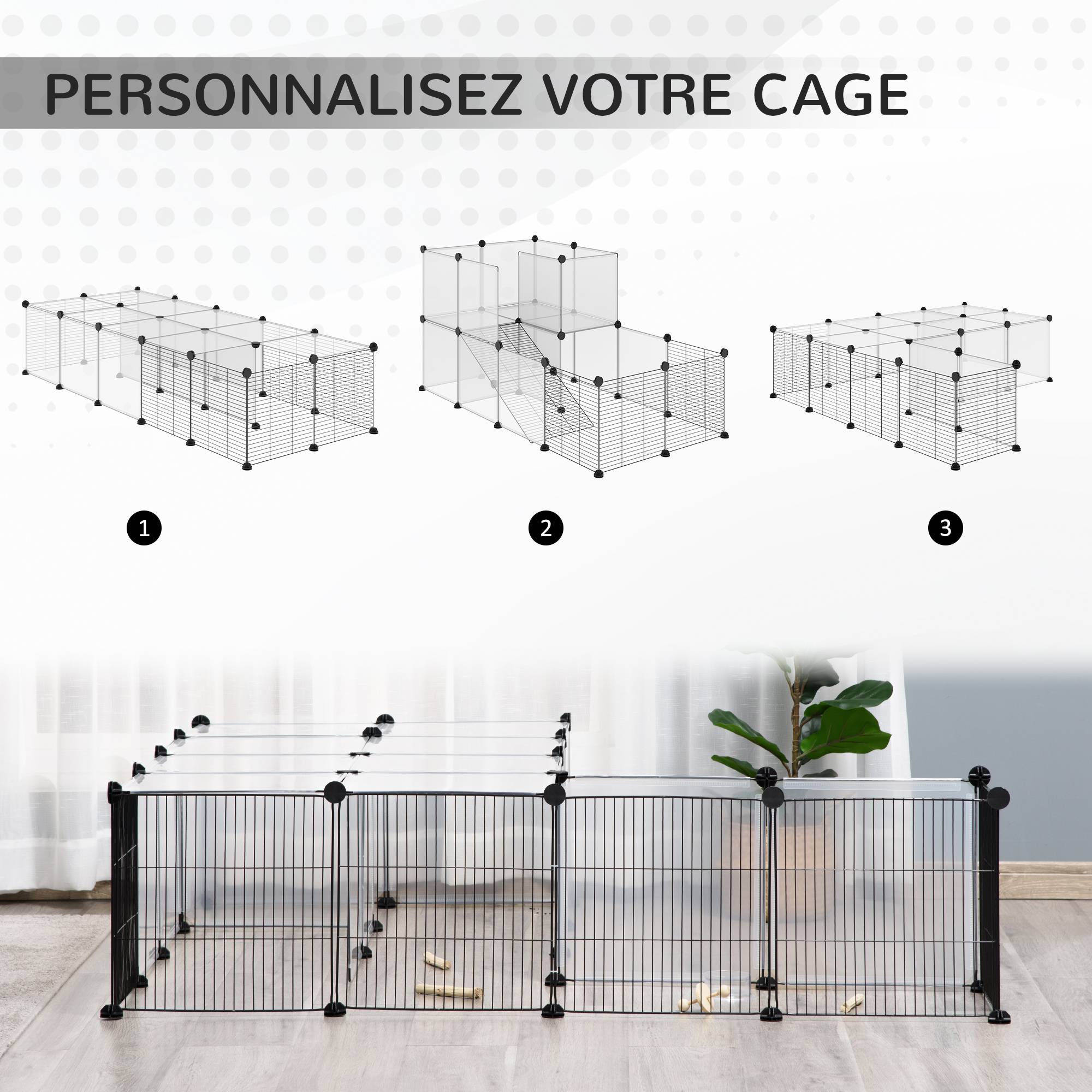 ComfortXL - Enclos modulable DIY métal résine lapins cochons d'Inde noir 27 panneaux 140x70x70cm - ComfortXL Outdoor Living - Image 6