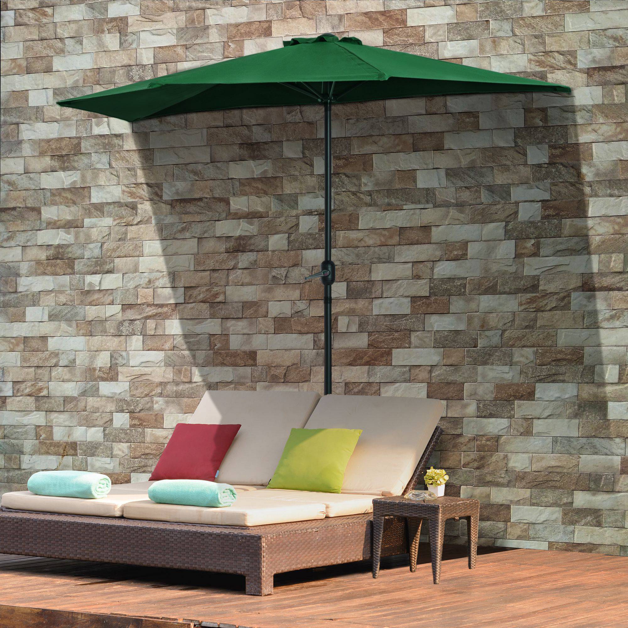 Demi parasol parasol de balcon 5 entretoises métal cheminée incluse 2,93 x 1,5 x 2,49 m polyester haute densité vert - Image 3
