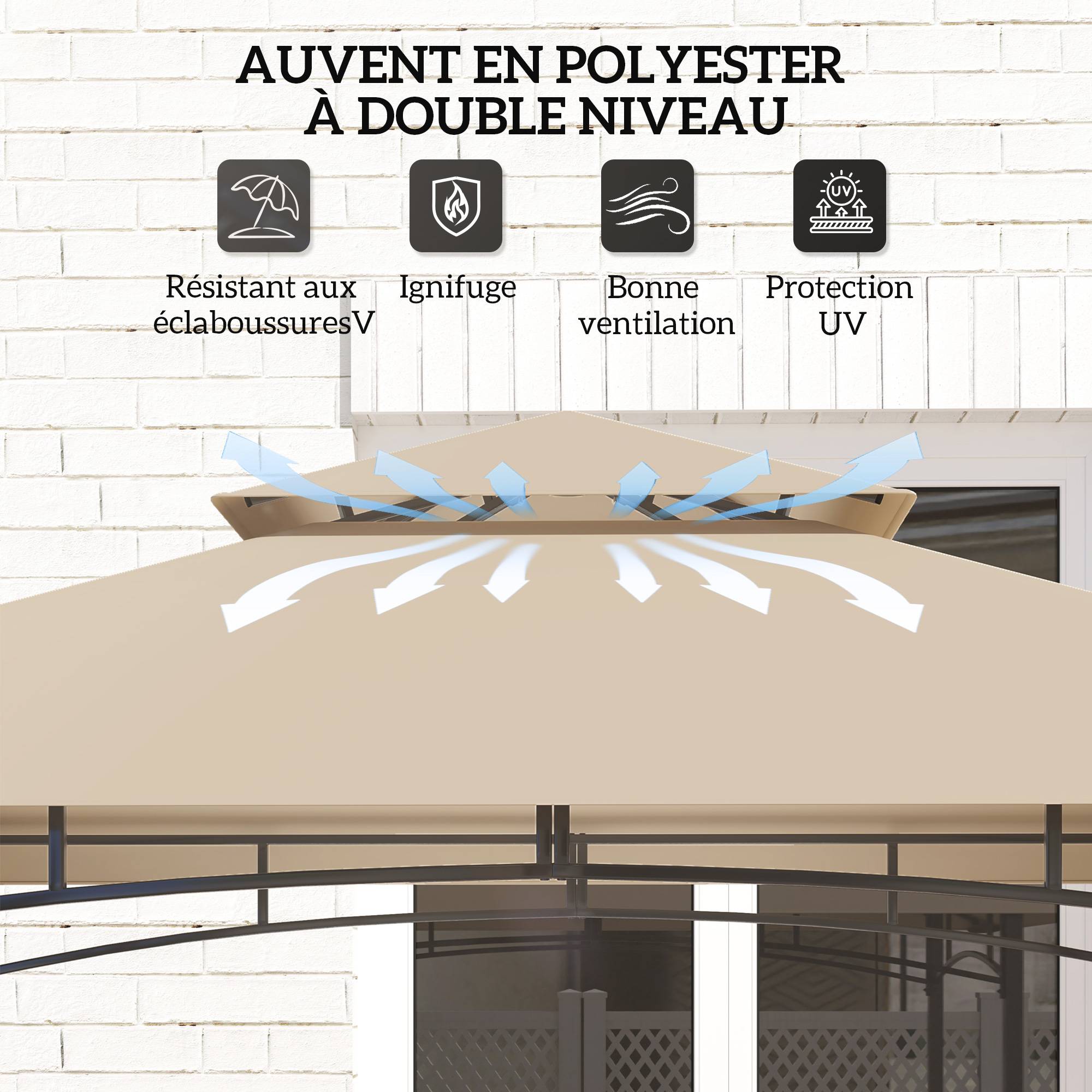Maison Chic - Tonnelle de barbecue à 2 niveaux auvent de réception avec lumière 243x148x248cm Métal Kaki fr500 - Image 6