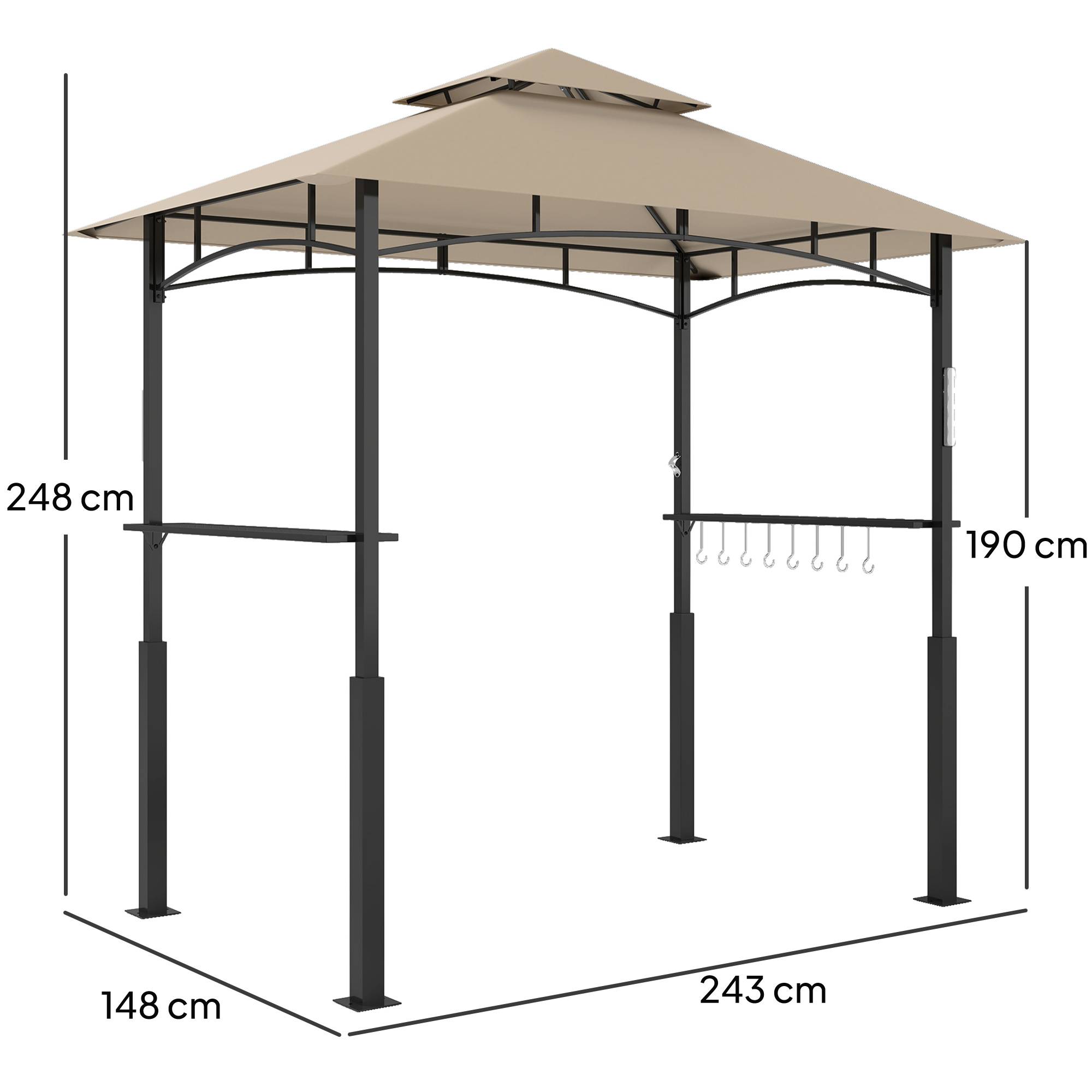 Maison Chic - Tonnelle de barbecue à 2 niveaux auvent de réception avec lumière 243x148x248cm Métal Kaki fr500 - Image 5
