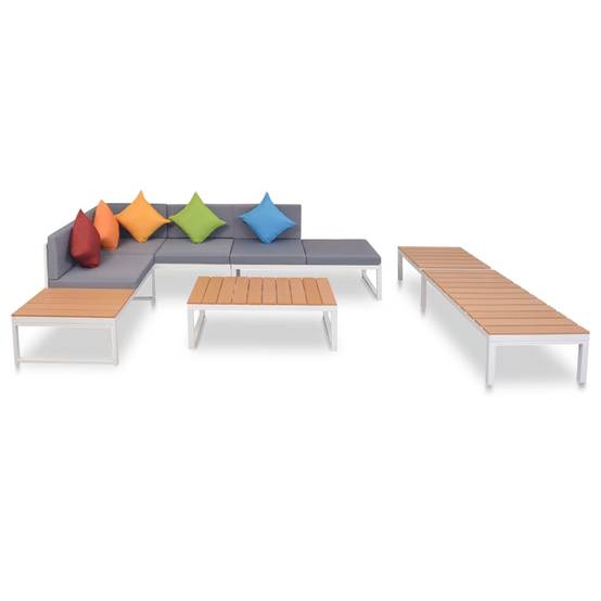 Salon d'angle Aluminium et WPC avec chaise longue et table basse pour Terrasse Piscine Blanc – ComfortXL Outdoor Living - Image 1