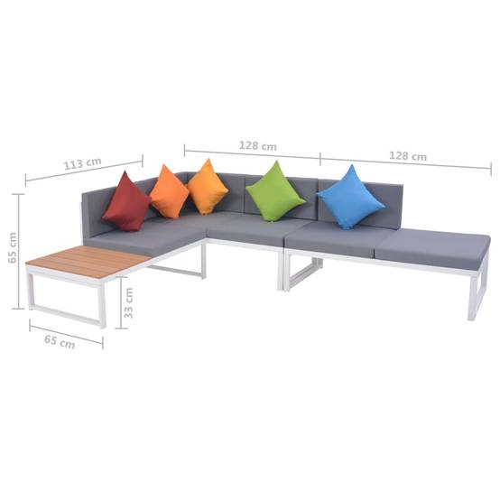 Salon d'angle Aluminium et WPC avec chaise longue et table basse pour Terrasse Piscine Blanc – ComfortXL Outdoor Living - Image 9