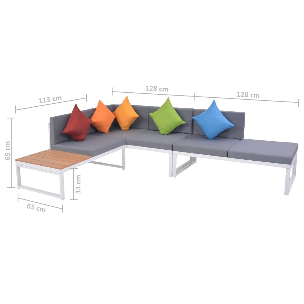 Salon d'angle Aluminium et WPC avec chaise longue et table basse pour Terrasse Piscine Blanc – ComfortXL Outdoor Living - Image 9