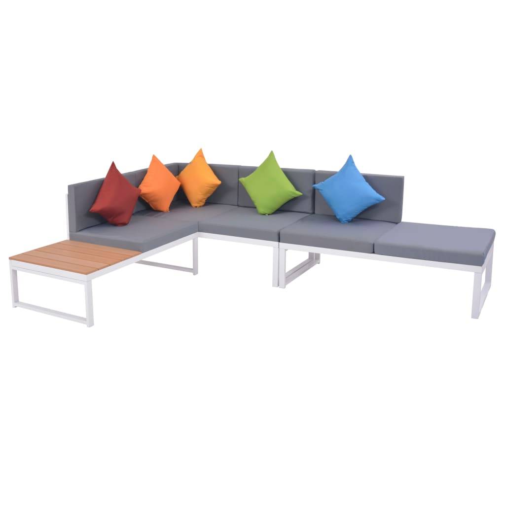 Salon d'angle Aluminium et WPC avec chaise longue et table basse pour Terrasse Piscine Blanc – ComfortXL Outdoor Living - Image 3