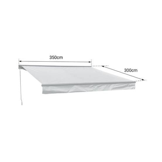 Store banne SAULE 3,5 × 3m avec semi-coffre - Toile rayée blanche/grise et structure blanche - HAPPY GARDEN - Image 4