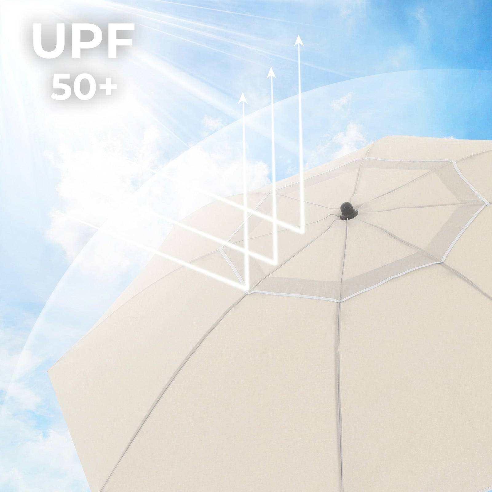 Helloshop26 - Parasol de jardin diamètre 1,6 m ombrelle protection UPS 50+ inclinable portable résistant au vent baleines en fibre de verre avec sac beige - Image 2