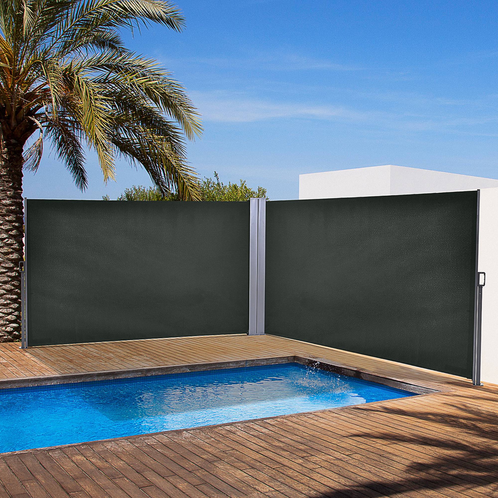 Sans Marque - Cloison de jardin réglable et résistante aux UV avec poignée, en métal et polyester 180 g/m², 600 x 180 cm, grise - Image 4