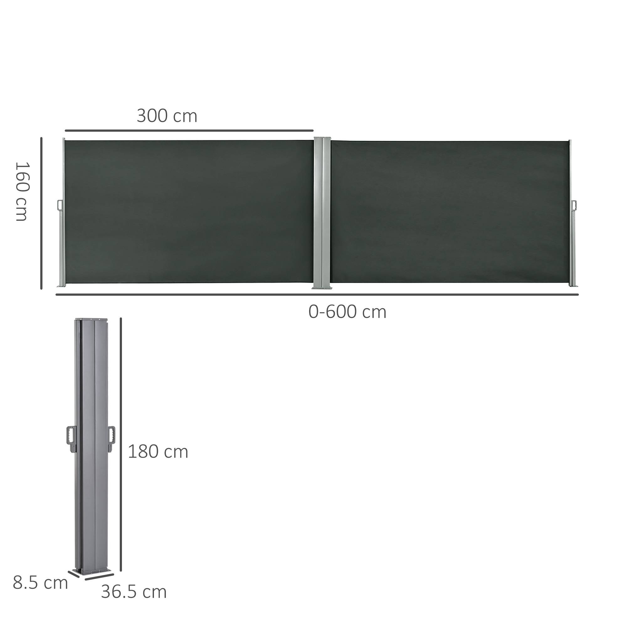 Sans Marque - Cloison de jardin réglable et résistante aux UV avec poignée, en métal et polyester 180 g/m², 600 x 180 cm, grise - Image 5