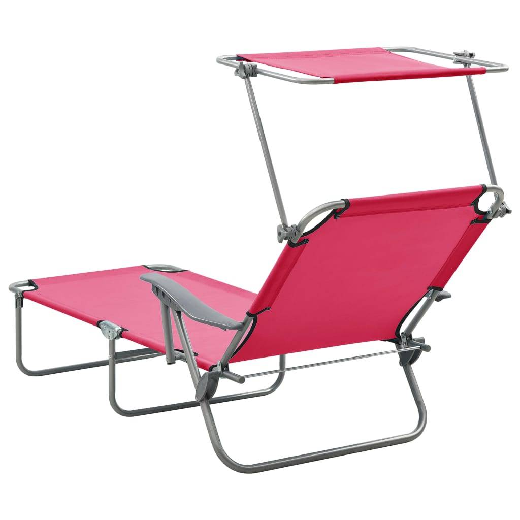 Maison Chic - Chaise longue | Transat | Bain de soleil avec auvent acier rose - Image 3