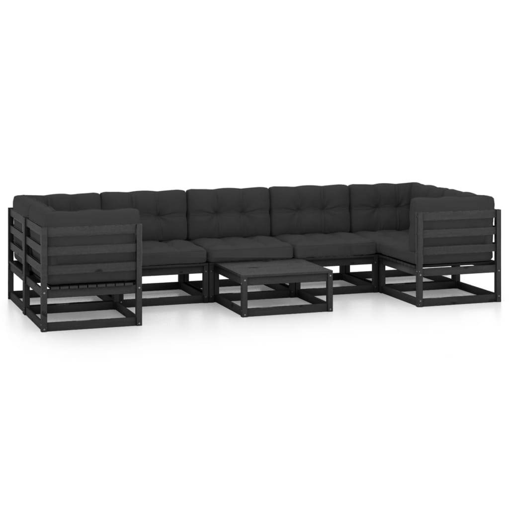 Helloshop26 - Salon de jardin meuble d'extérieur ensemble de mobilier 8 pièces avec coussins noir bois de pin massif - Image 1