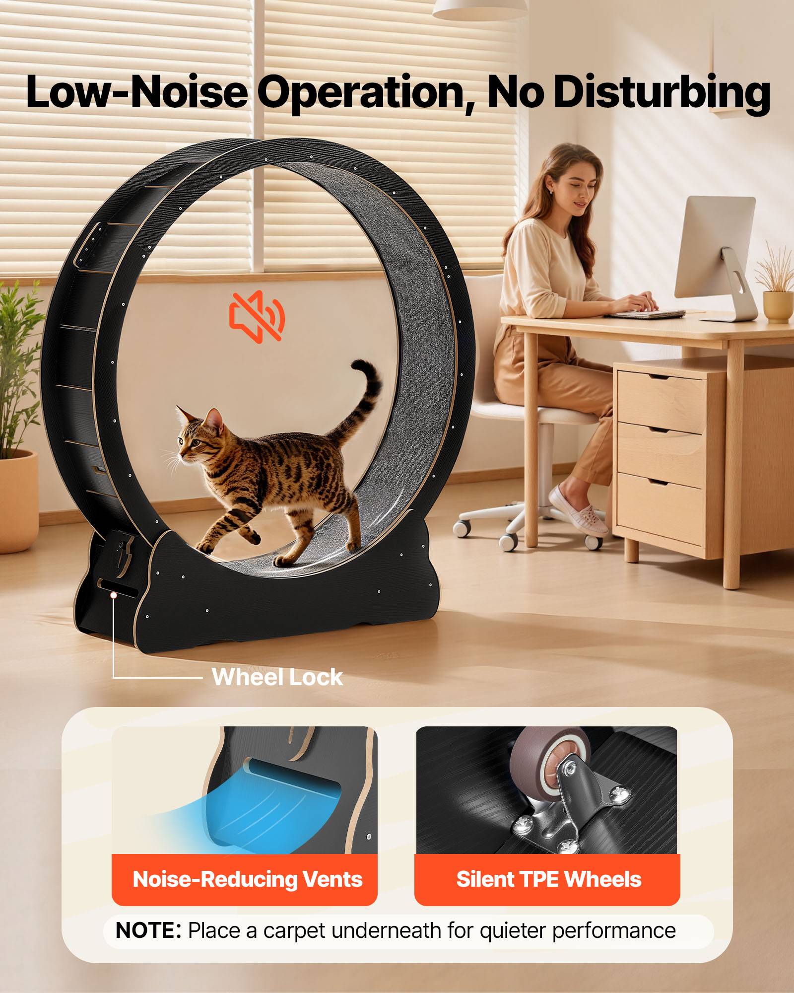Vevor - VEVOR Roue d'Exercice pour Chat Intérieur 8,2-13,6 kg 132 cm Piste Moquette Noir - Image 4