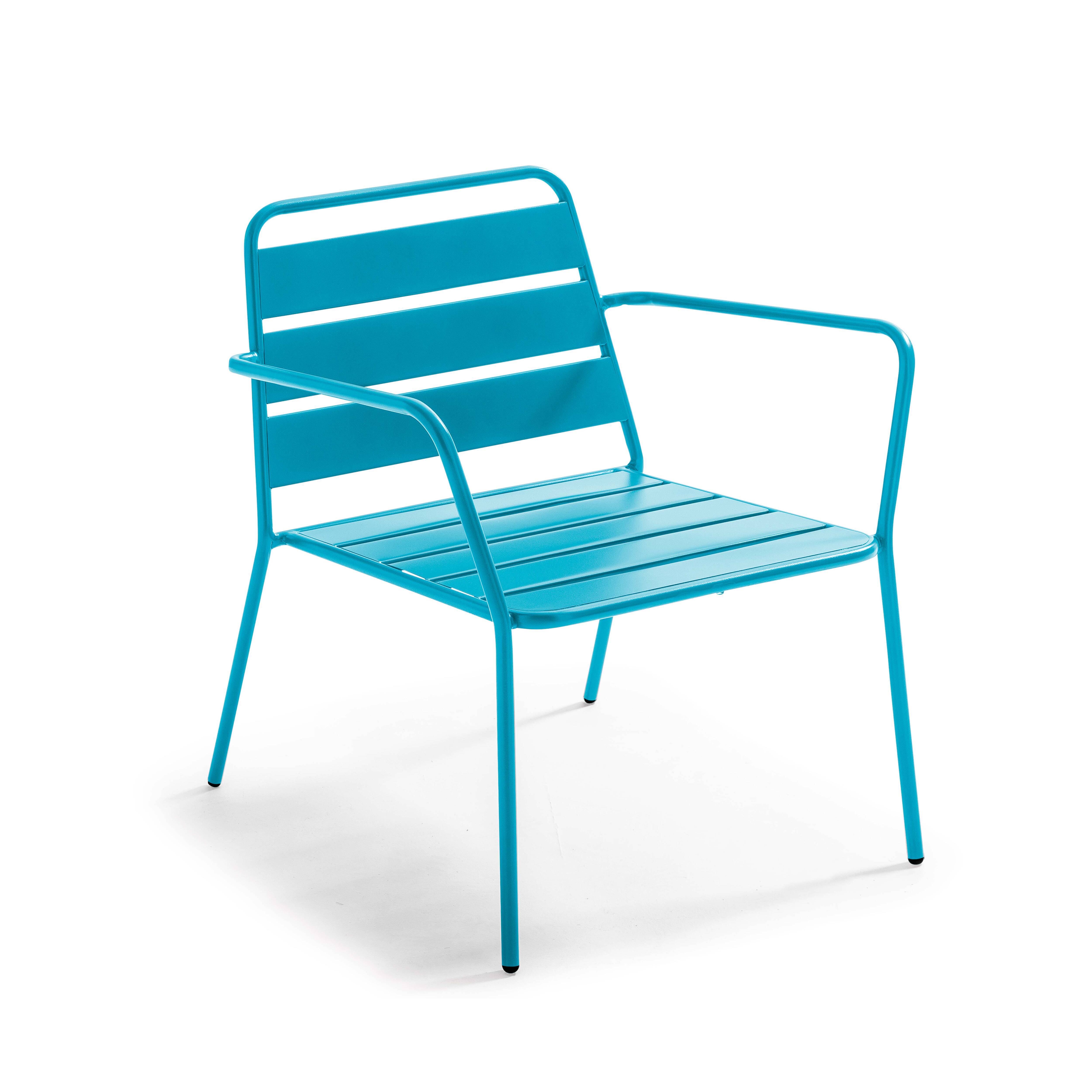 Oviala - Fauteuil bas de jardin en métal bleu pacific Palavas - Oviala